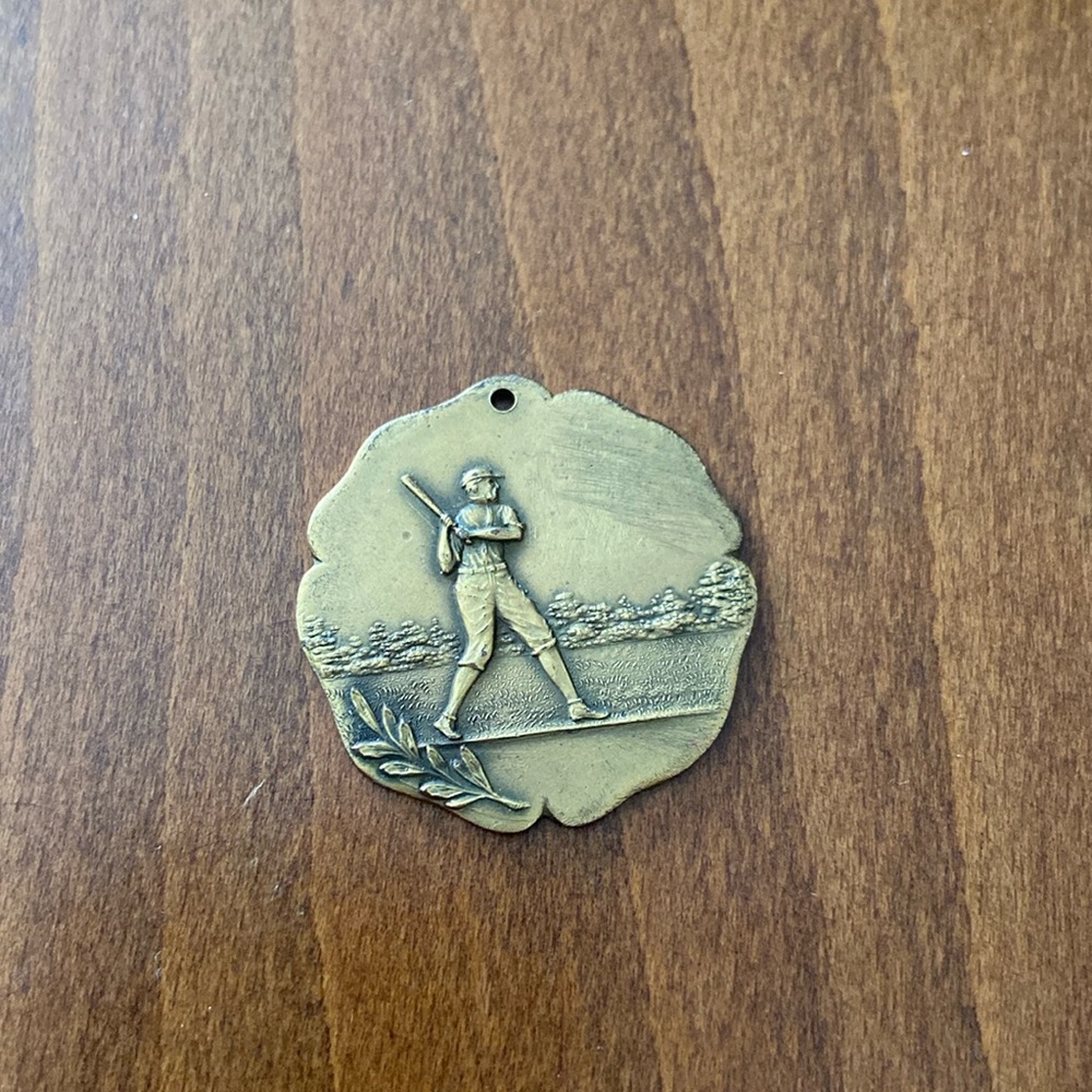 Great vintage metal baseball medallion by W F Esling, New York. Not monogrammed.